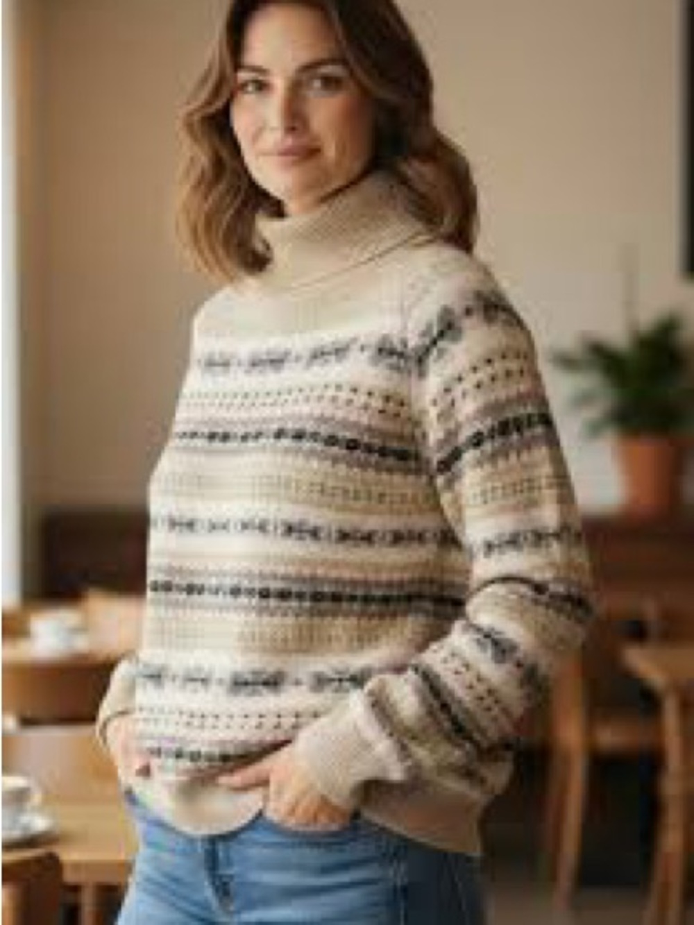 LOFT Turtleneck Fair Isle Cozy Knit Sweater in Blush Small